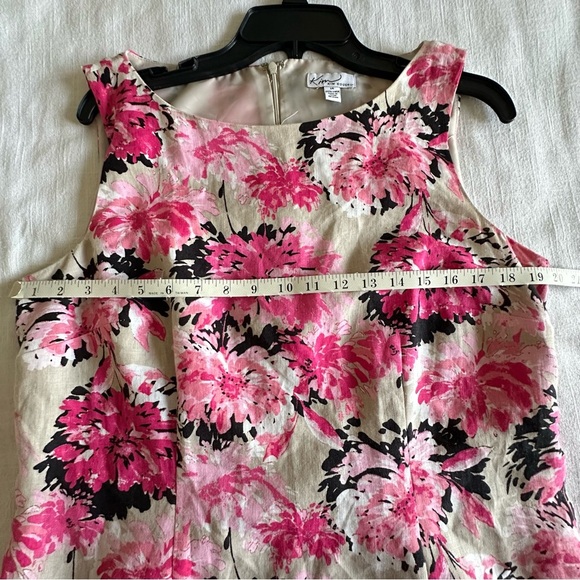 Kim Rogers Dress Womens 14 Pink Black Floral Linen Shift Sheath Classic Office - Picture 6 of 12